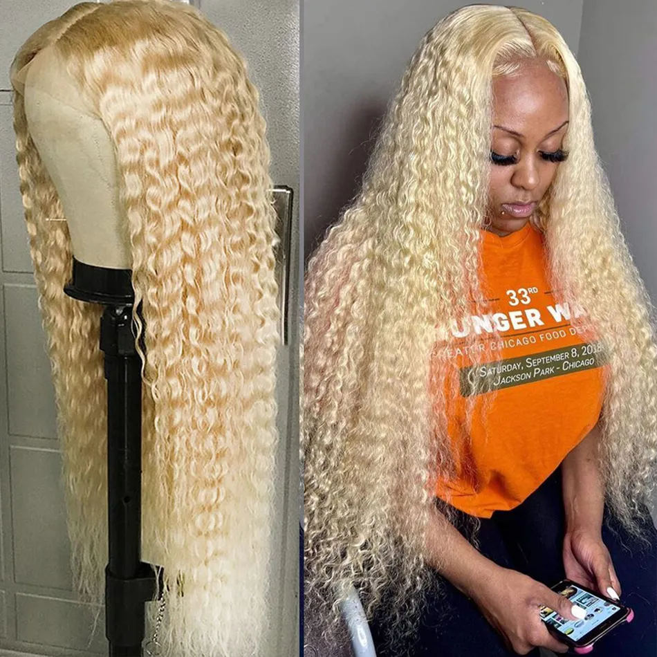 13x6 Lace Frontal Wig 613 Honey Blonde 220 density Curly
