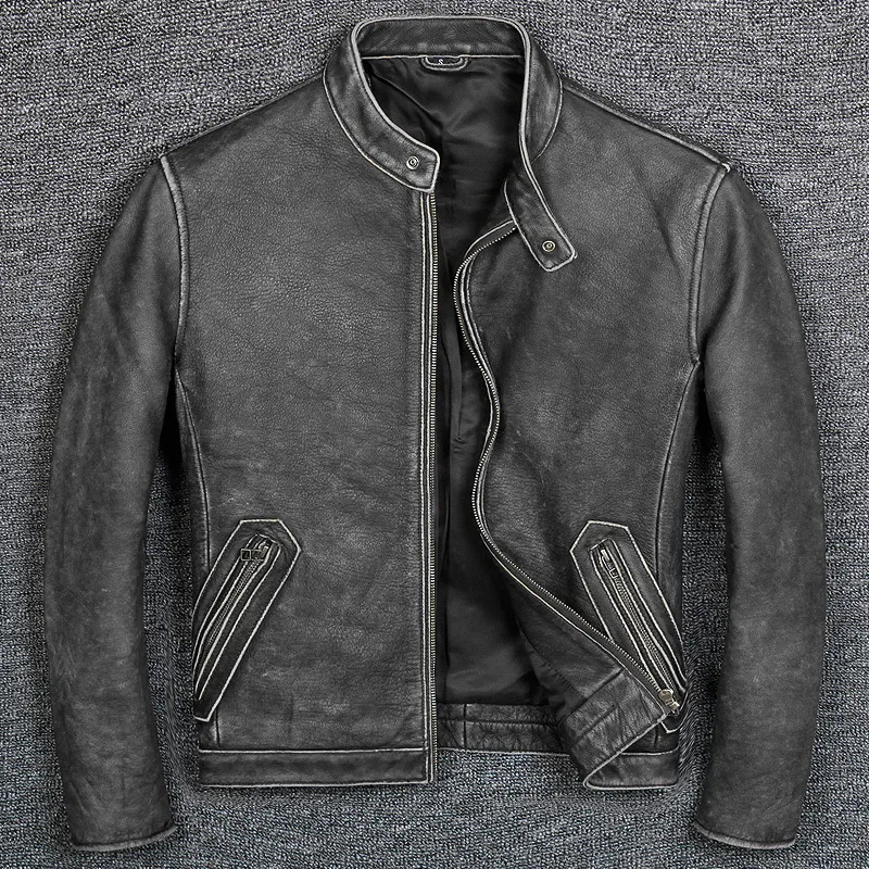 Herrjackor 7xl Brand Casual Style Cowhide Jacket Mens 100 äkta läderkläder Vintage Biker Coatcasaco de Couro 230812