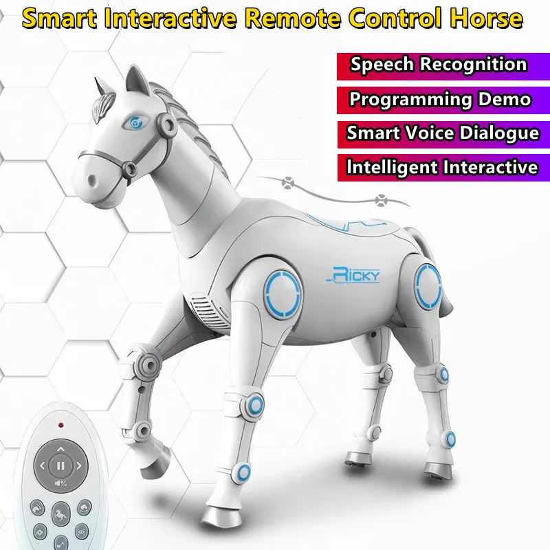 ElectricRC Animals Intelligent Programming RC Mechanical Horse Voice Dialogue Story Music Accompany Interactive Fun Game Walking Electric Toy 230812