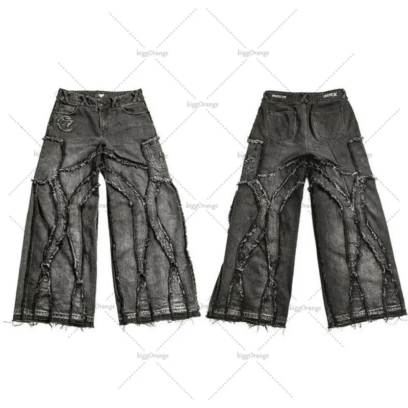 Мужские брюки Y2K Old Washed Hip Hop негабаритные джинсы 2023 модная повседневная панк -рок Свободная прямая уличная одежда 230812