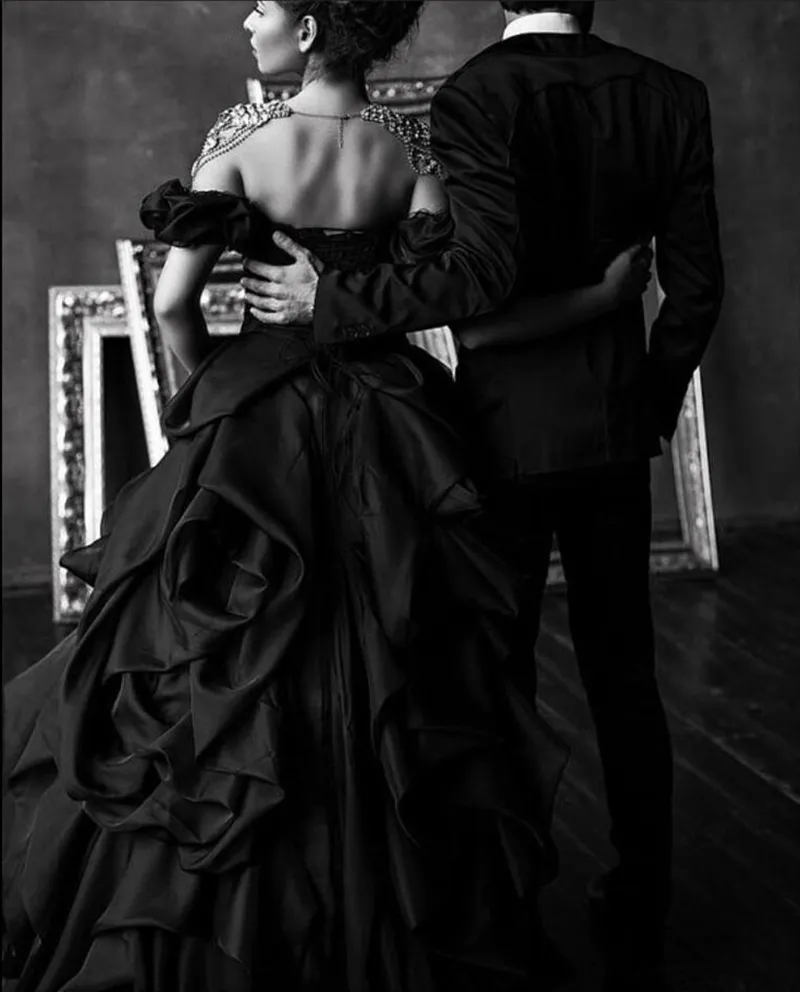 Gothic Black Satin Wedding Dress Ruched Draped A-Line Off-The-Shoulder Vintage Bridal Gown from Dhgate Mermaid Wedding Dresses - price 171.58 Gothic Black Satin Wedding Dress Ruched Draped A-Line Off-The-Shoulder Vintage Bridal Gown from Dhgate Mermaid Wedding Dresses - price 171.58