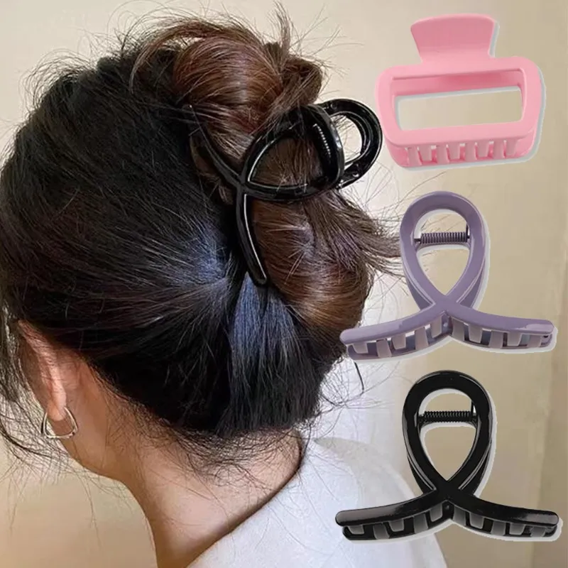 Koreanische Damen Haarklauen Frauen Gilrs elegante Haarnadel Starke Hold Nicht-Schlupf-Pferdeschwanz Plastik Barrette Cross Clips Haarzubehör