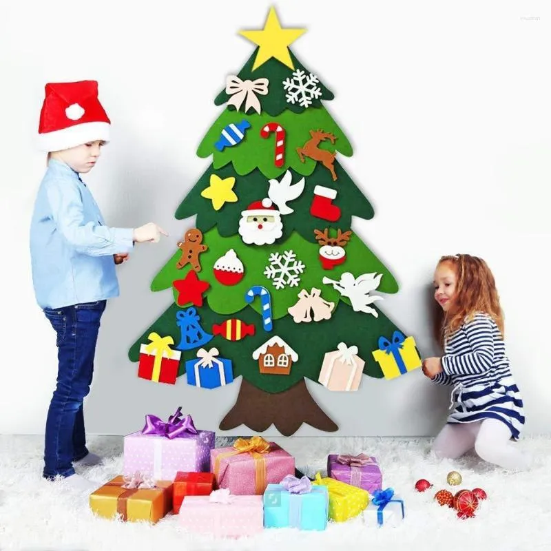 Juldekorationer barn Diy Big Felt Tree Decoration Santa Claus Xmas Year Gifts for Children Toys