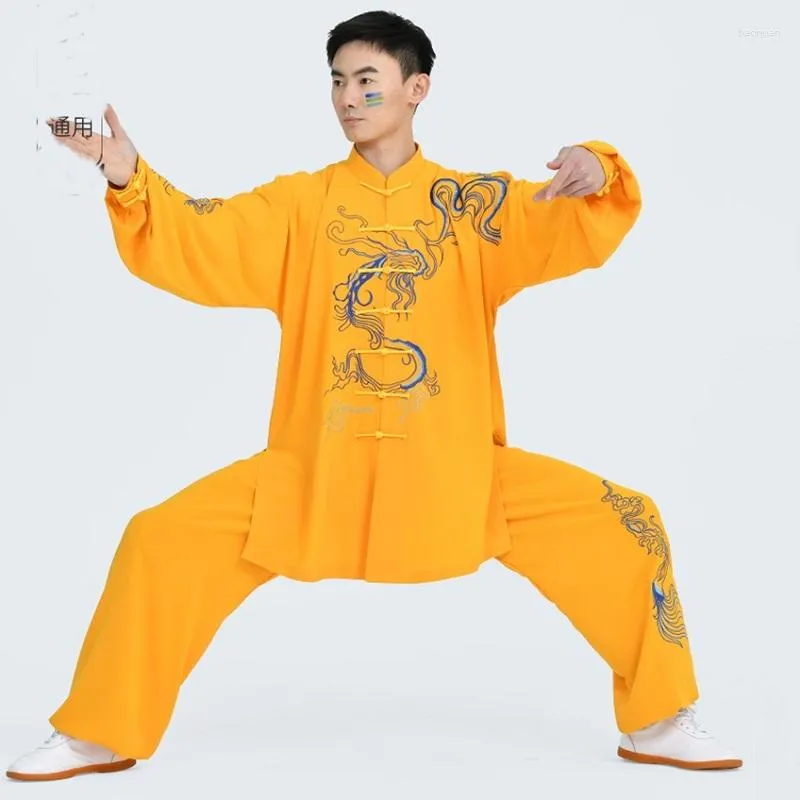 Etnische kleding mode tai chi uniform vrouwen mannen vechtsporten passen bij Chinese traditionele folk lange mouw ochtend sportkleding ff3730