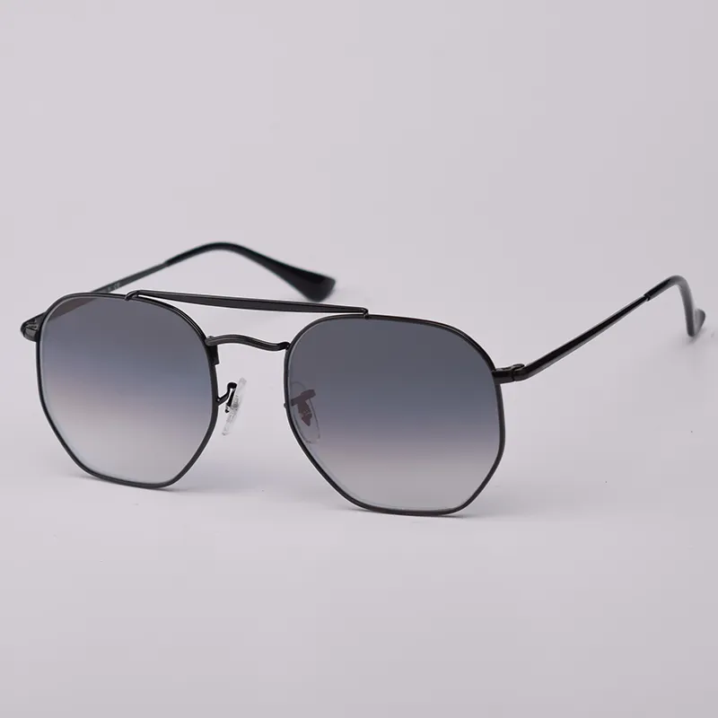 Square eyewear Metal Frame Sunglasses Men Women Real Glass Lenses Fashion Sun Glasses with Leather Case and All Retailing Package