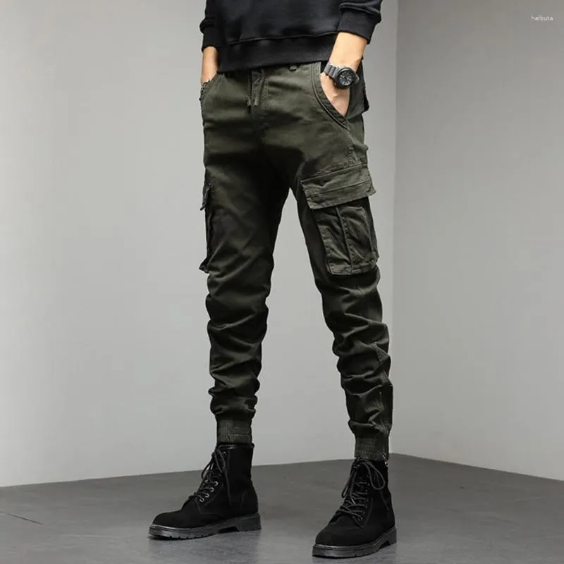Men's Pants Men Straight Leg Cargo Mid-rise Multi Pockets Design Solid Color Outdoor Camping Sport Long Trousers Streetwear