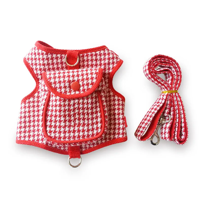 Hundkläder Steg i hund Harness Black Red Plaid sele Wite Snack Påsar för små hundar Katt Houndstooth Traction Suit Puppy Harness Vest 230812