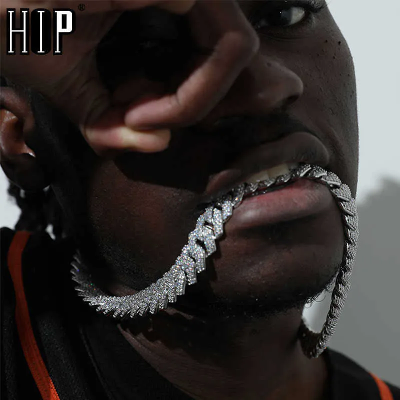 Hip Hop 1kit 20mm Heavy Full Iced Out Paved Rhinestones Prong Cuban Chain Bling Choker Necklaces for Men Jewelry