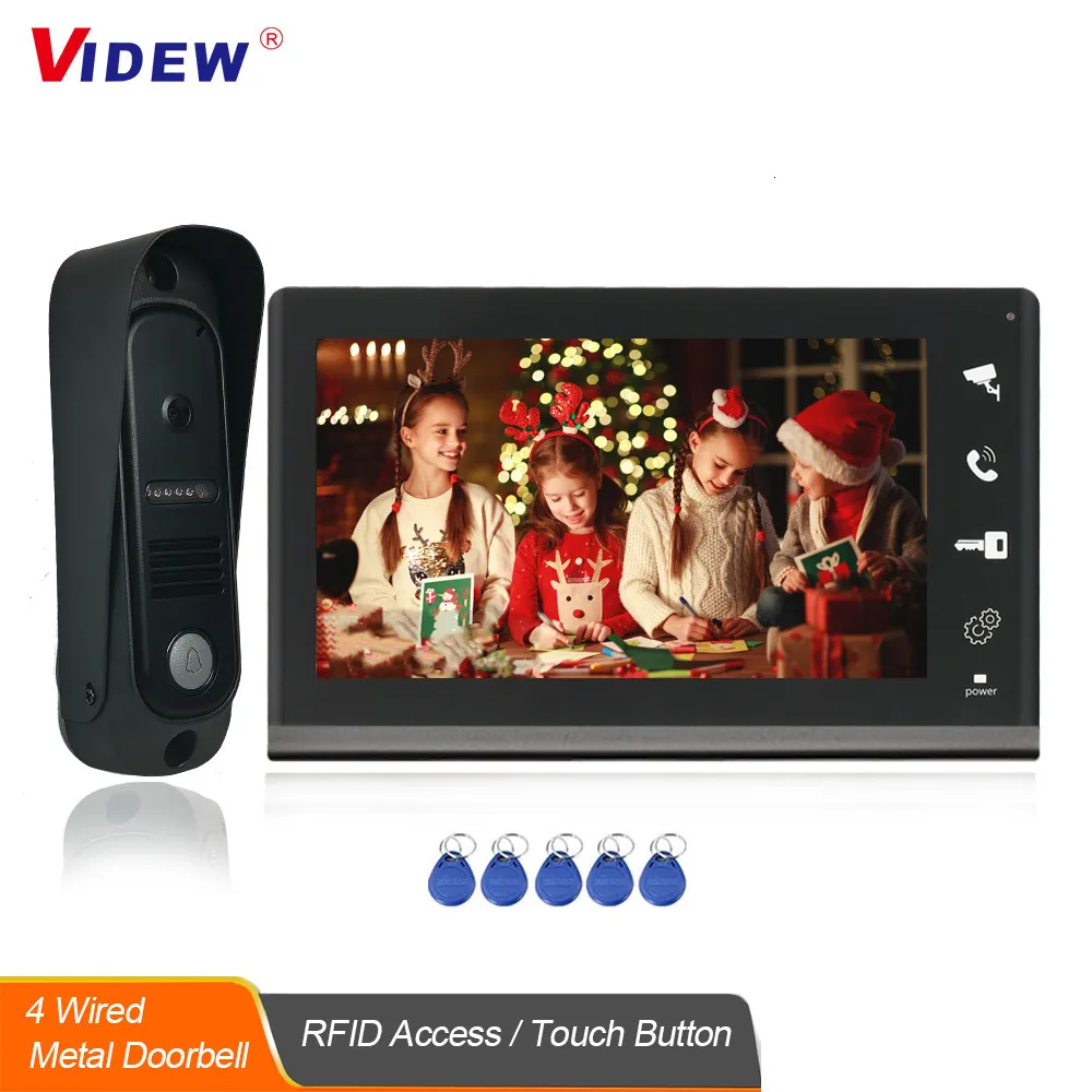 Smart Lock Videw 4 Wired Video DoorBell -Gegenstands -System RFID Unlock Camera Türklingel mit 7 Zoll Bildschirm Nacht Vision Home Bell für Villa 230812