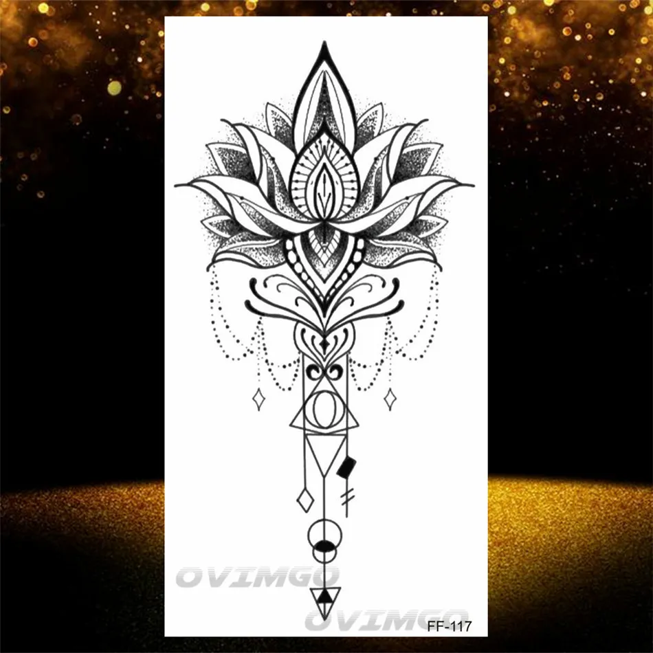 Dark Lotus Tattoo|lotus Flower Temporary Tattoo For Women - Black Henna  Chain Design