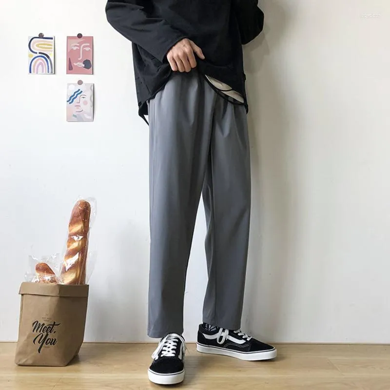 Pantaloni da uomo tubo dritta abito casual abito di colore solido elastico in vita di grandi dimensioni manutri da uomo in stile coreano fondo nero grigio