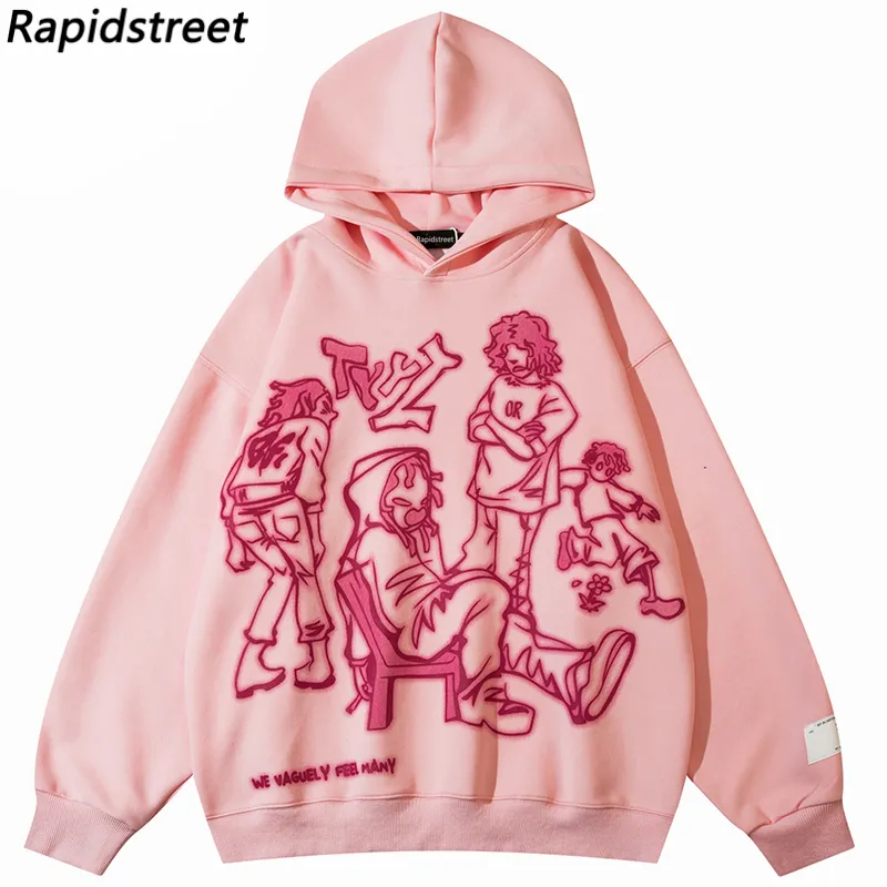 Sweats à capuche masculine Sweatshirts Hip Hop Streetwear Sweat-shirt Anime Japonais Carton de dessin à sweat graphique Pullover Men Harajuku Coton Sweat à capuche rose 230812