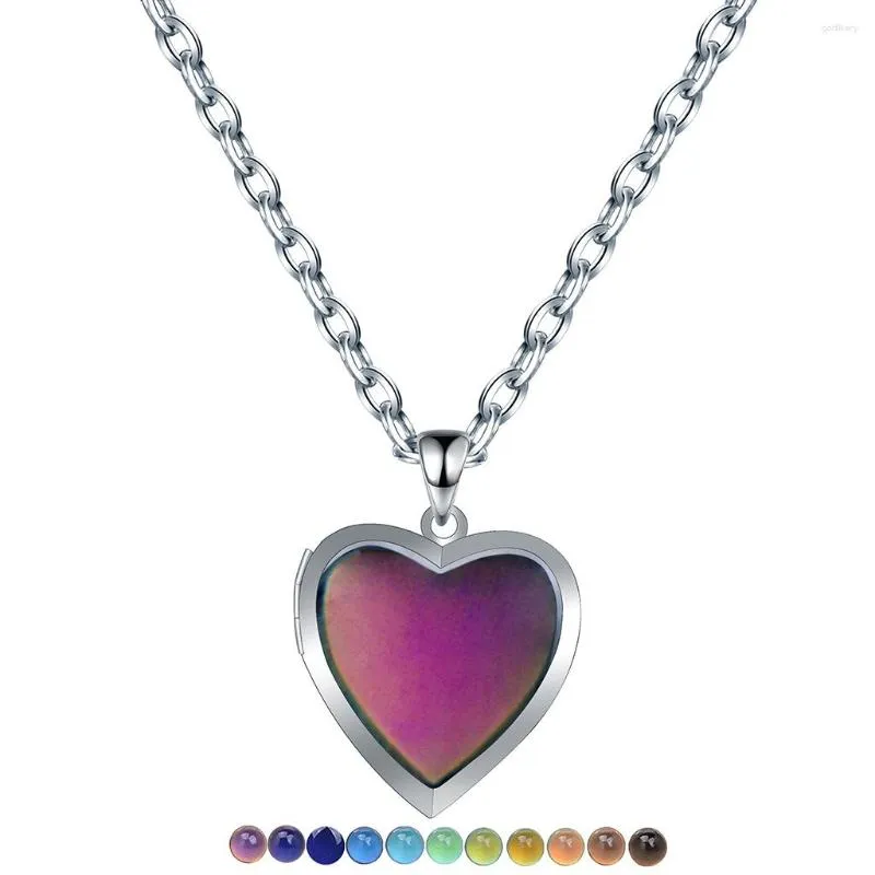 Chains Women's Stainless Steel Chain Heart Shaped Love Po Box Temperature Sensitive Color Changing Necklace Can Be Carved