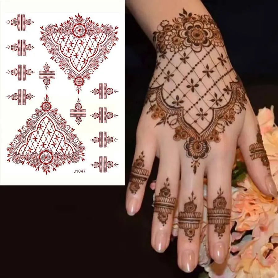 Waterproof Henna Tattoo Stickers Temporary Brown Henna Body Tattoo For
