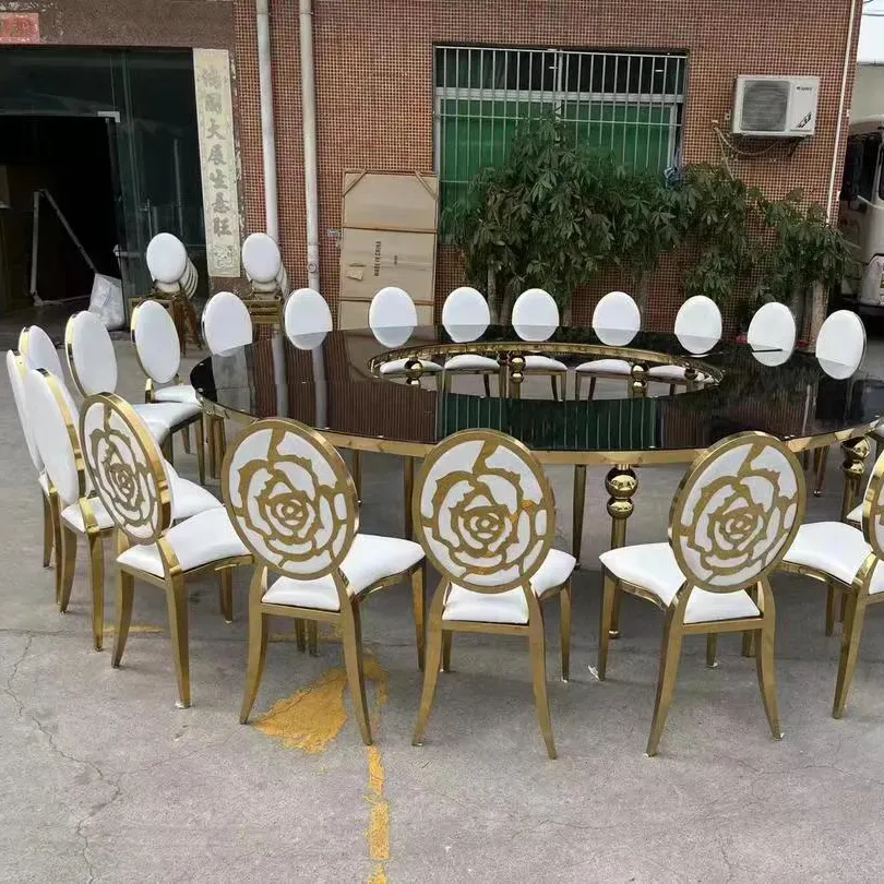 Stainless Steel Dining Table And Chair Set Out For Weddings And