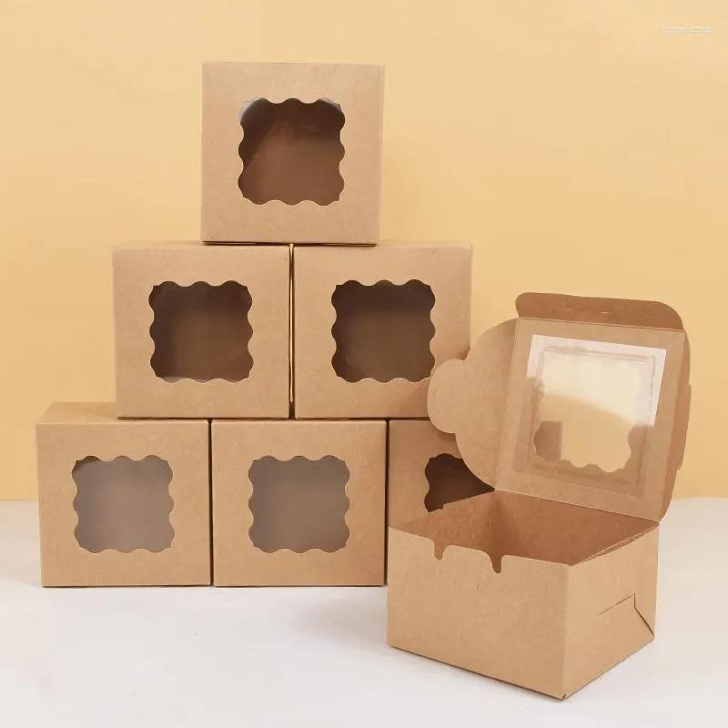 Enveloppe cadeau 5pcs Boîte en papier kraft blanc avec fenêtre DIY Boîtes d'emballage à gâteau fait à la main pour les fournitures d'anniversaire de mariage