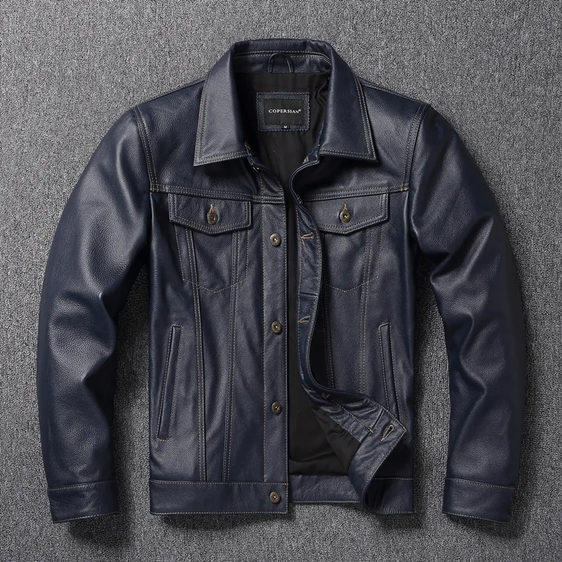 Мужские куртки y2k бренд классический случайный тонкий подлинный кожаный кожаный кожаный кожаный мужской модная куртка для кожи 557 Стиль 230812