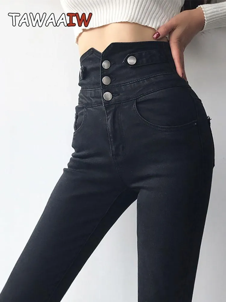 Jeans de mujeres tawaaiw estadounidense retro flaco empuje strech mamá mujer pantalones lápiz negros botas de mezclilla de cintura alta delgada feminino feminino