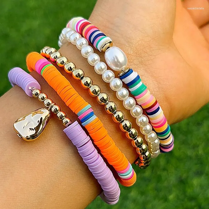 Bohemian Soft Clay Link Bracelets With Pearls Bangle Bohemian Soft Clay Link Bracelets With Pearls Bangle