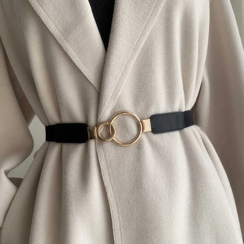 Double Metal Round Ring Buckle Belt for Women Girls PU  display picture 3