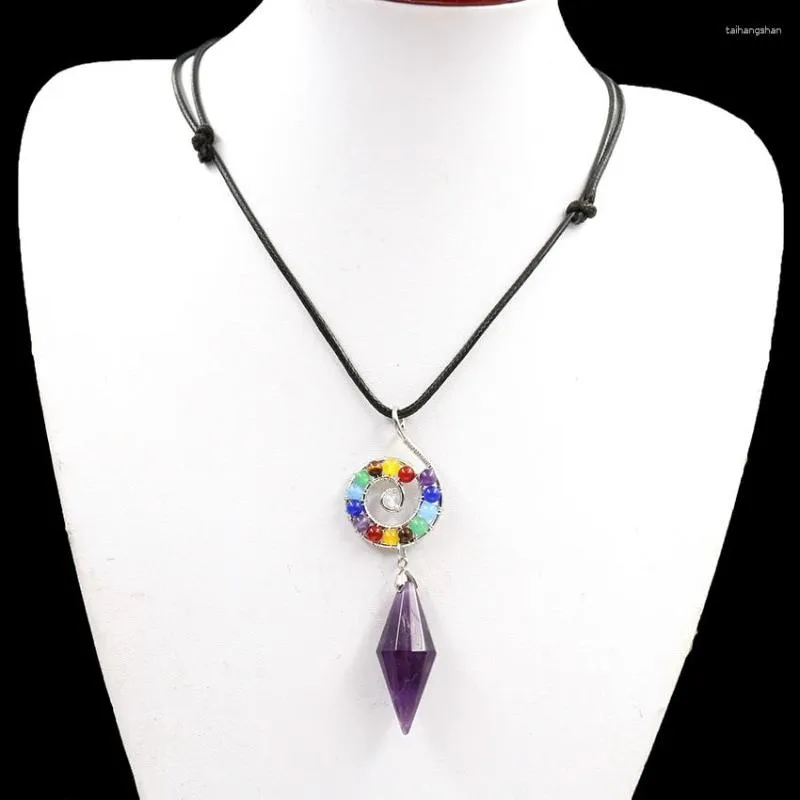 Pendant Necklaces Natural Amethysts Rose Quartzs Rock Crystal Double Pointed 7 Chakra Bead Snail Necklace Healing Reiki Gift