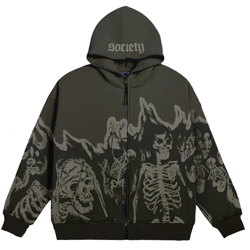 Men's Hoodies Sweatshirts Y2K Emo Men Streetwear Vintage Skull Hoodie Zip Up Hoodies Grunge Oversized Sweatshirt Gothic Harajuku Alt Halloween Clothes 230812