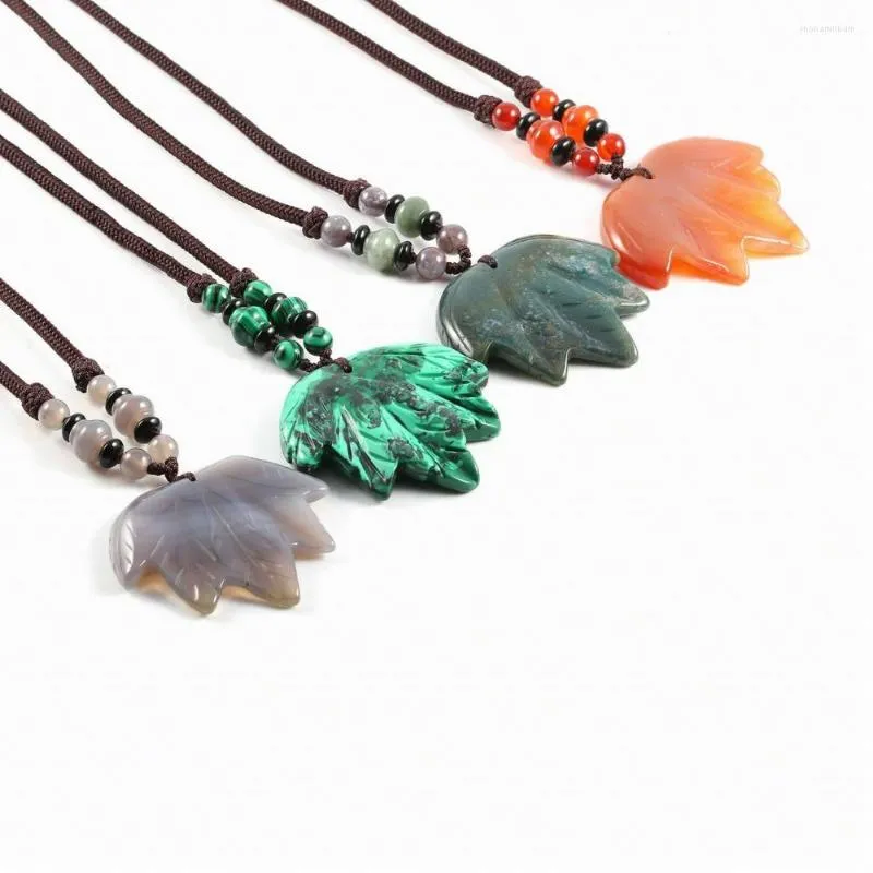 Naszyjniki wiszące w kształcie naturalnego półfilistego kamiennego agatu Jade Tiger Eye Malachite Reiki Healing Jewelry Akcesoria