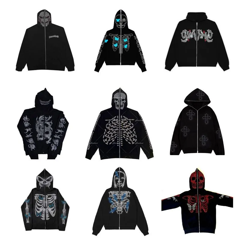 Mens 100% Cotton Skull Spider Web Hoodie 2024 Halloween Graphic