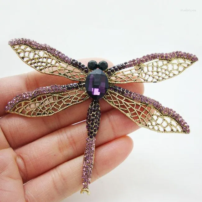 Spille 2,51 "Sulsite Pinna Dragonfly Pin Crystal Gioielli di cristallo Rhinestone