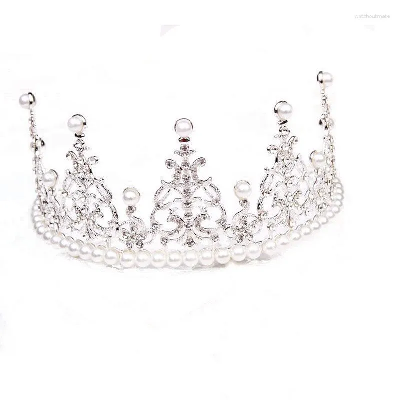 Hair Clips Bridal Crown Alloy Pearl Large Round Wedding Tiara Accessories Crystal Birthday Cake Decoration Diadema Jewelry