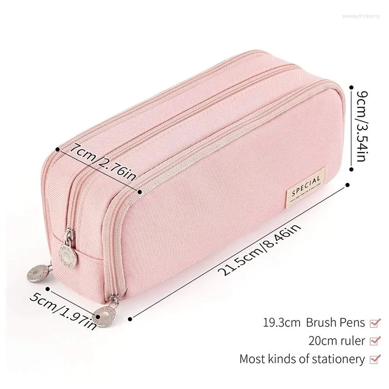 ANGOO Large Pencil Case Big Capacity 3 Compartments Canvas Pencil Pouch for  Boys Girls School Students 