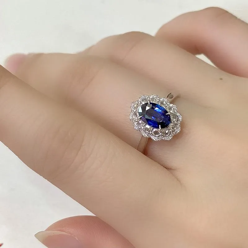 Klusterringar 2023 925 Silverring Set Anillos de Blue Sapphire Gemstone Bizuteria äkta Sterling Wedding Open