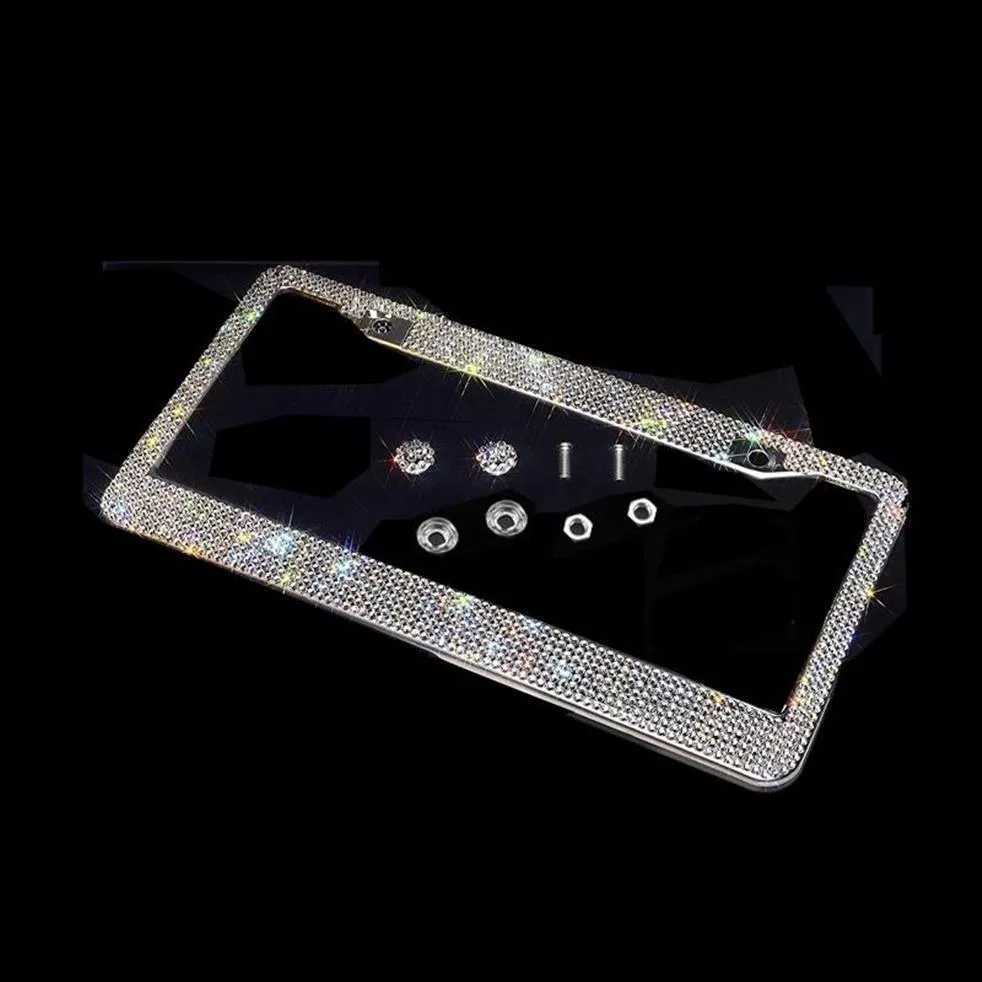 Bling Crystal Licker Plate Frame Women Luxury Luxury Handcraked Rhinestone Car Plate مع زر الإشعال يناسب الولايات المتحدة الأمريكية و Canad222b