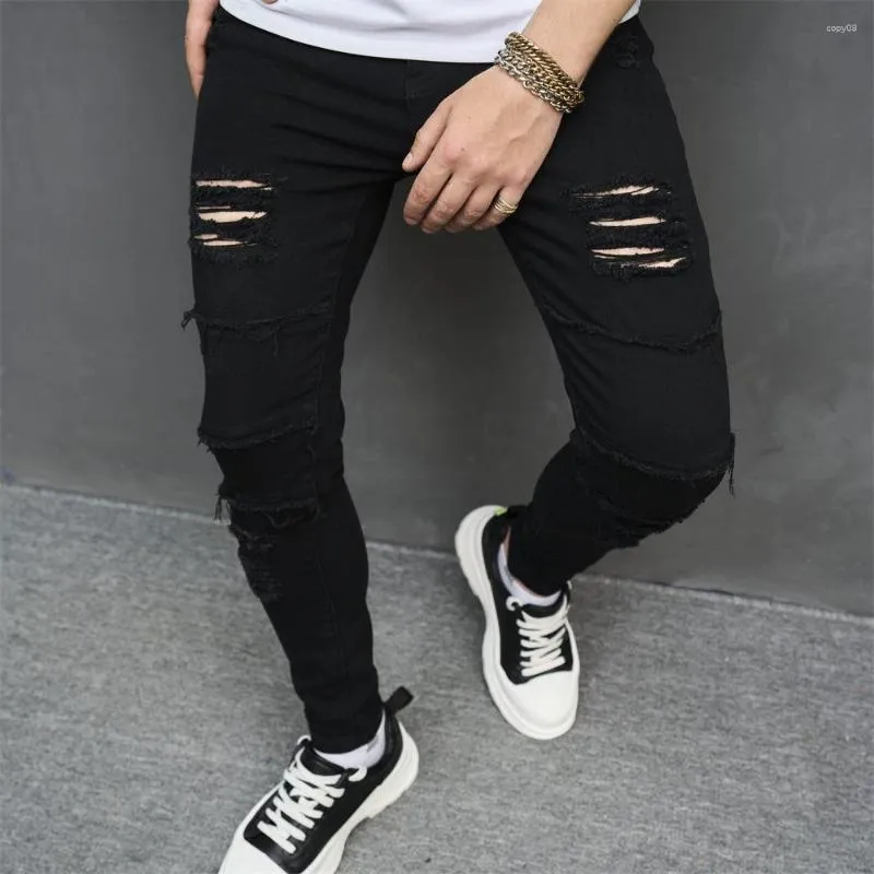 Men Street Style Skinny Jeans Biker Destroyed Frayed Straight Destroyed Black  Pants Slim Denim Pants - Walmart.ca