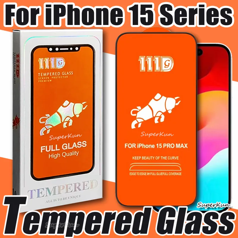 111D COUVERTURE FULLE VERRE TERMÉRÉ SUPER BIG BIG ARC PROTECTEUR ÉCRANSE TÉLÉPHONE POUR L'IPHONE 15 14 13 12 MINI PRO 11 XR XS MAX SAMSUNG GALAXY A14 A24 A34 A54 avec boîte en papier