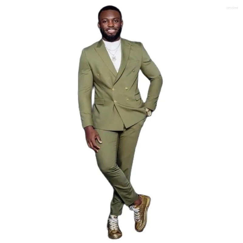 Olive Green Mens Suits Slim Fit Tuxedos Wedding Groom Wear Peaked Lapel  Blazer Sets Prom Jacket And Pants From Vincant, $100.98 | DHgate.Com