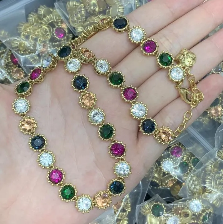 Fashion Color Designer Micro Inlays Crystal Necklace For Woman Long Chain Halsband mässing Tröja kedja smycken bröllop födelsedagsfest gåva med låda cgn1 --07
