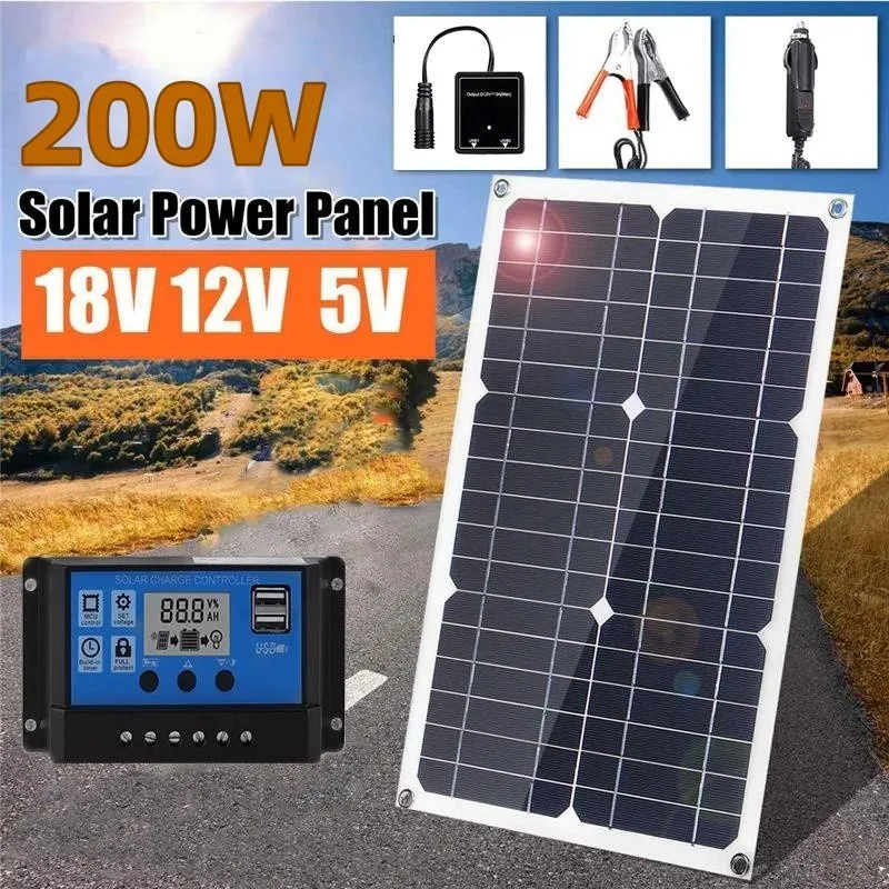 Chargers 200W Painel solar 18V de alta eficiência monocristalina portátil carregamento de emergência à prova d'água portátil Power recarregável 230812