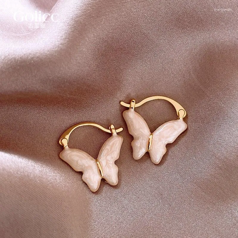 Hoopörhängen 2023 Koreanska design Fashion Jewelry 14K Gold Plated Butterfly Emamel Elegant Women's Daily Work Accessories