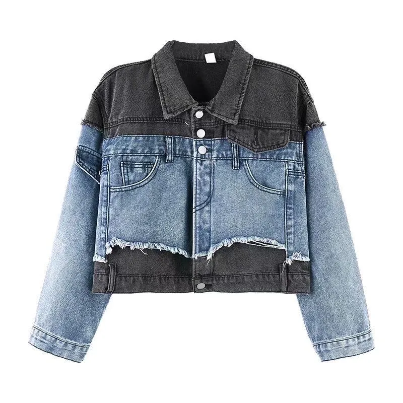 2023 Neue Retro Street Short Spleiße Denim Jacke Frauen Spring- und Herbst Koreanische Version von losen, vielseitigen Jacke Tops