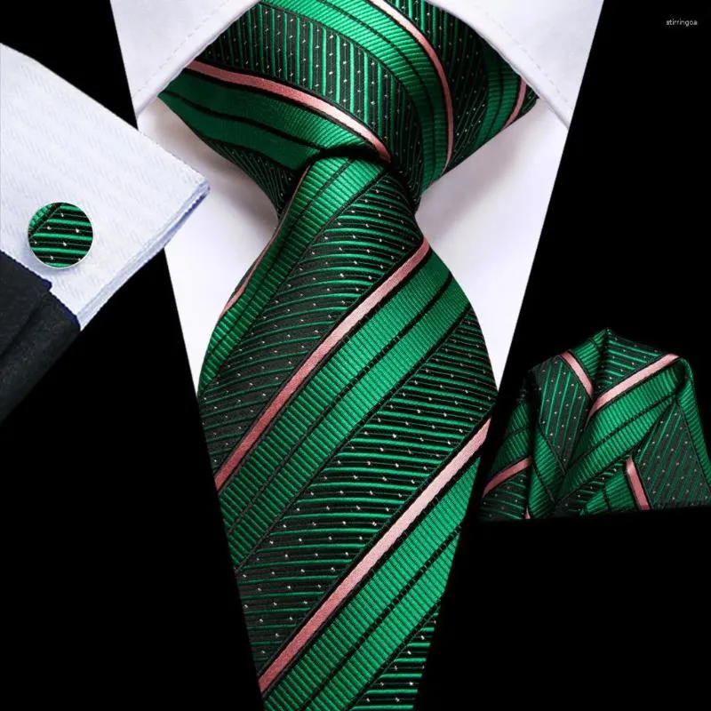 Paperino bro le cravatte di seta a strisce rosa verde per uomo handky gemelli regalo cravatta di moda festa d'affari dropshipping designer hi-tie designer