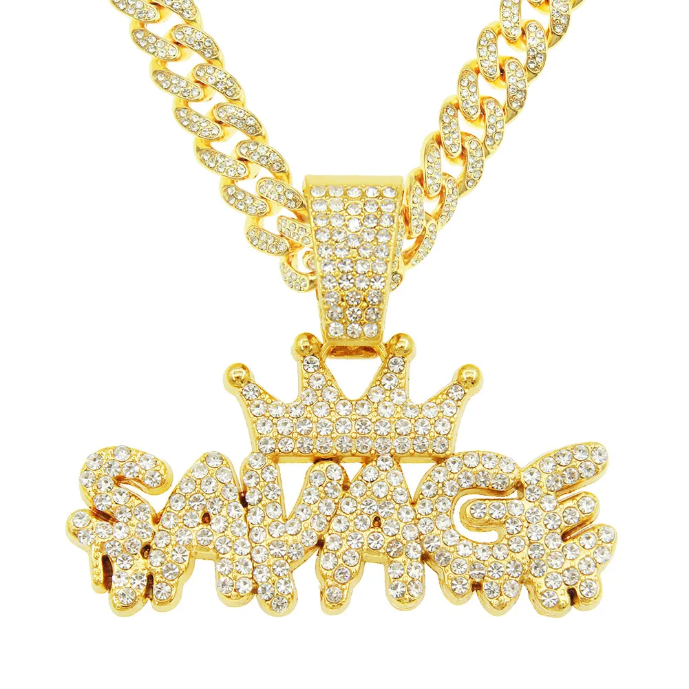 Hip Hop Men rapero Diamante Collar Collar de corona brillante Corona Sawage Coste