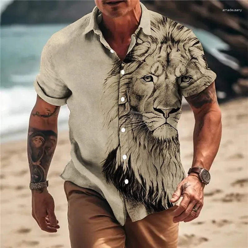 Koszulki męskie Nisex Summer Hawajs Shirt Men 3D Animal Print and Women Tiger Wzorka krótkie rękawowe luźne oddychanie 2023