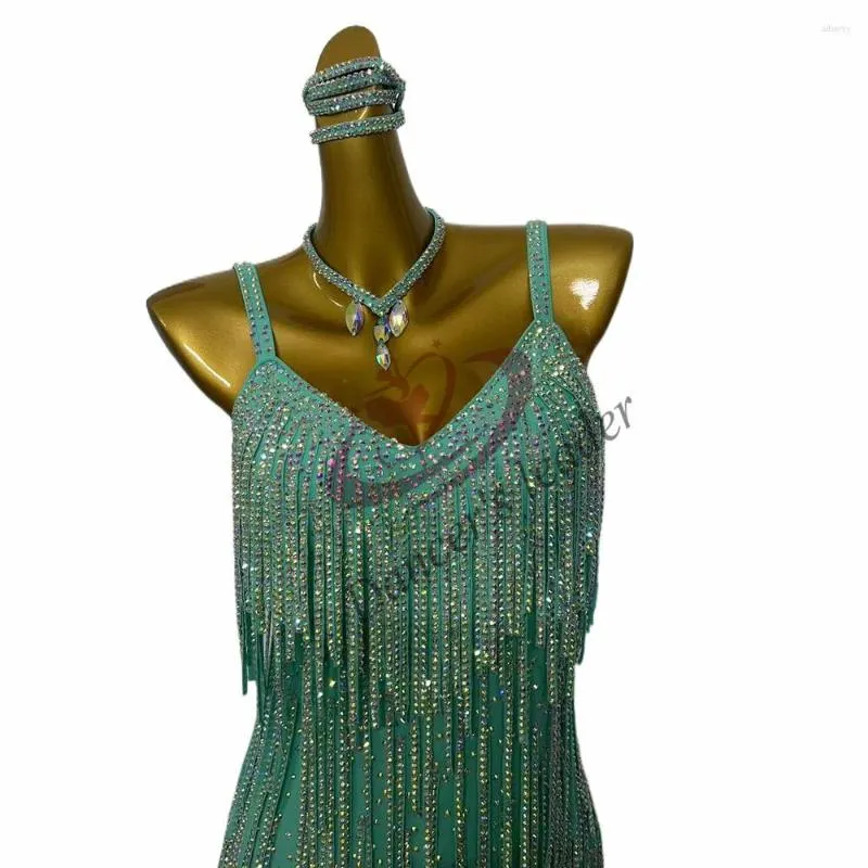 Bühnenbekleidung Latin Tanzkleid High-End-Customized Full Diamond Kette Hosenteil Cha Tango weibliche professionelle Kleidung