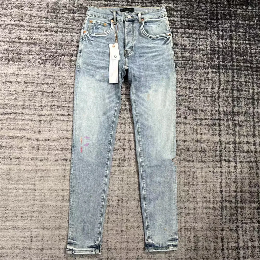 Erkek Old Slim Fit Sıraslı Kot Partisi Lüks Designer Rock Revival Jeans Biker Pantolon Kırık Delik Giysileri Boyut Boyut 28-38 Kot Mor Kot Tasarımcı En Kalite Jean