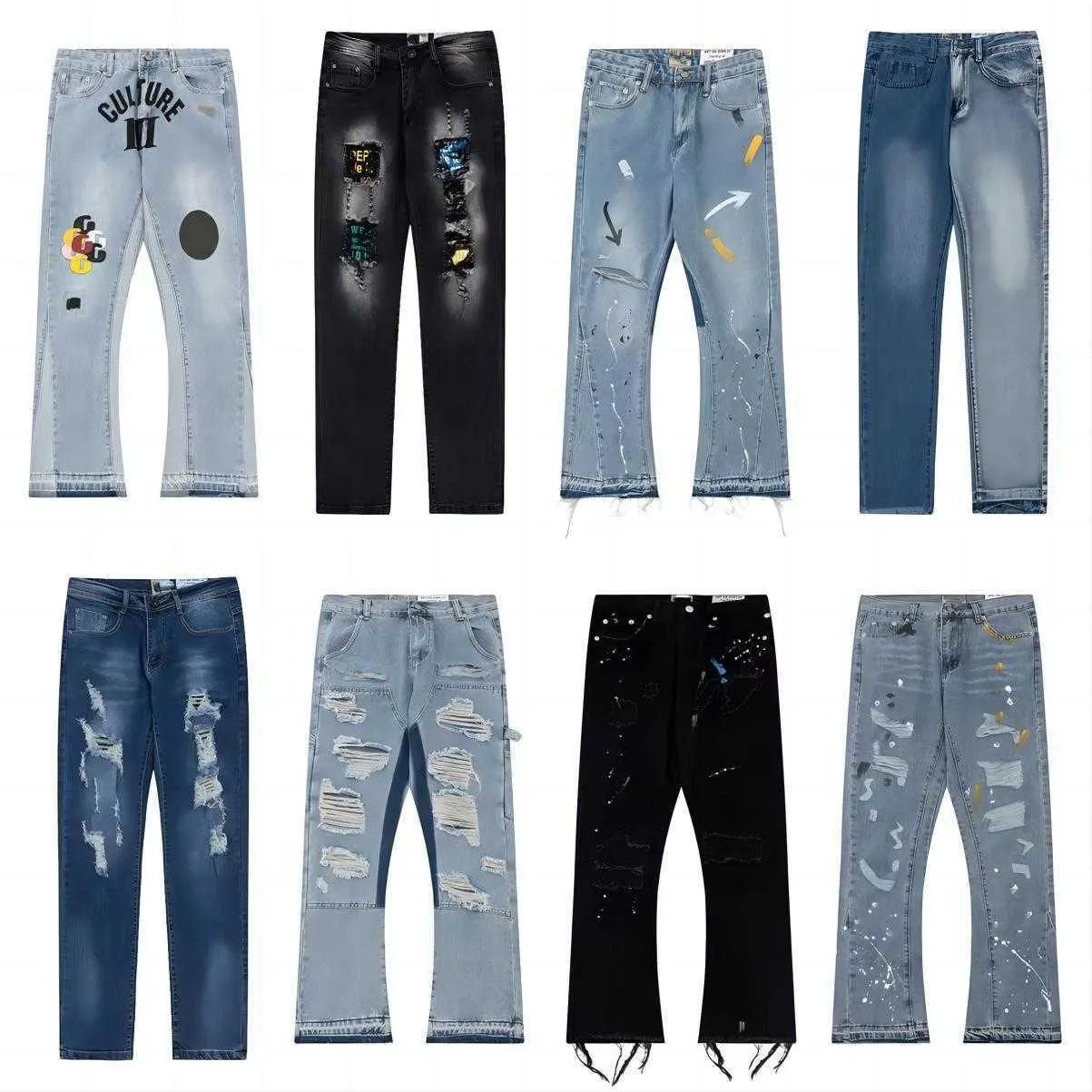 Gallerier jeans depts designer mens byxor mode hål stänk bläck graffiti tryck tvättad tyg hög gata lyx kvinnor byxor casual plus