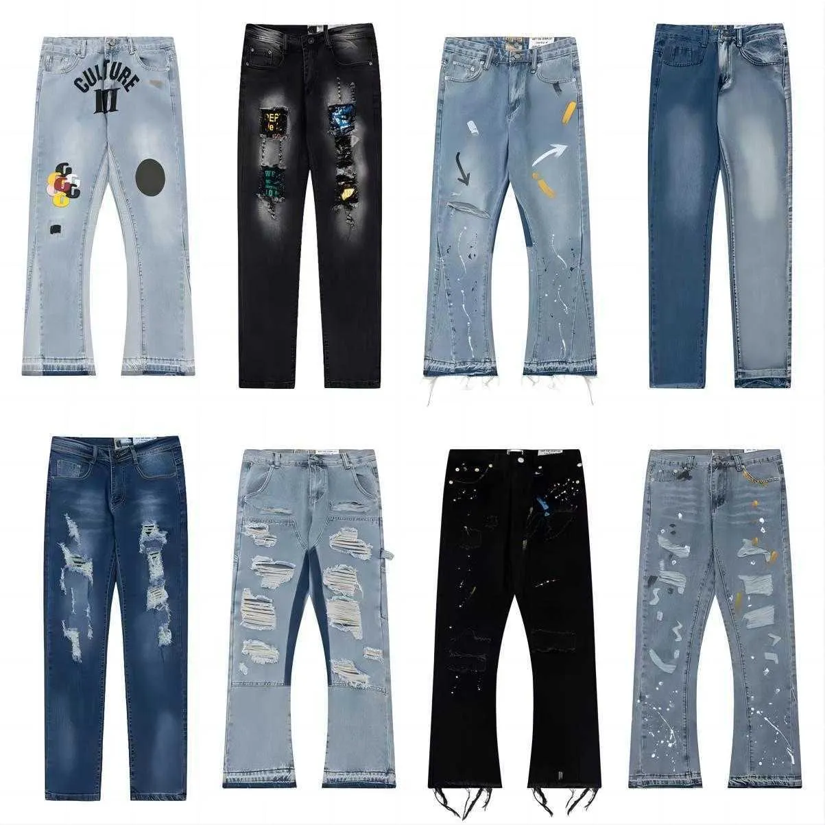 Galerien Jeans Depts Designer Herrenhosen Mode Loch Spritzer Tinte Graffiti-Druck Gewaschener Stoff High Street Luxus Damenhosen Casual Plus