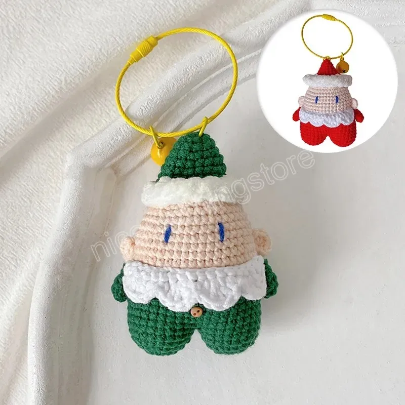 Cartoon Santa Claus Keychains Handmade Crochet Hang Ornament For Handle Bag Decor Christmas Knitted Toy Ornaments Kids New Year Gift