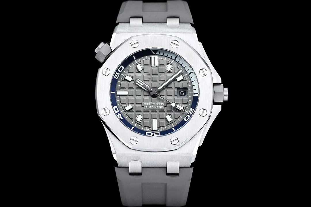 Relógios de pulso 15720ST Designer Mens Relógios Swiss 4308 Data Mecânica Automática Octogonal Dial Sapphire Cristal 316L Aço Inoxidável Pulseira de Borracha Impermeável