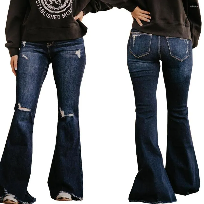 Kvinnors jeans haoohu sommar explosiv mode mångsidig bred ben tvättade hål stretchiga eleganta dam blossade byxor urban 2023